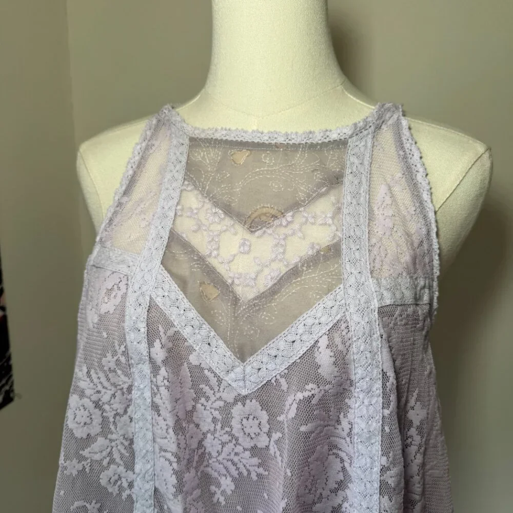 Free People Light Lavender Lacey Tank Top Blouse - Picture 4 of 11